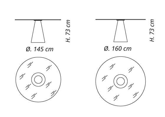 Scheda Tecnica del tavolo Ghost con dimensioni in centimetri.
