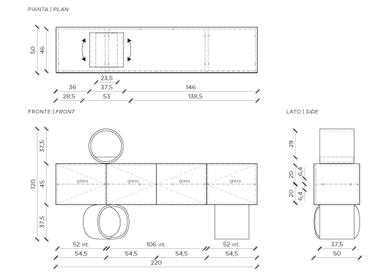 Scheda Tecnica della credenza Giunone in centimetri