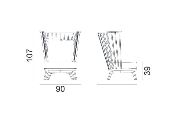 Scheda Tecnica Poltrona Gray06 con misure in centimetri.