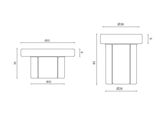 Scheda Tecnica dei coffee tables Soda con misure in centimetri