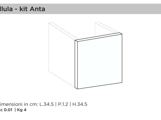 Schema del Kit Anta per contenitore Cellula con dimensioni in centimetri e peso.