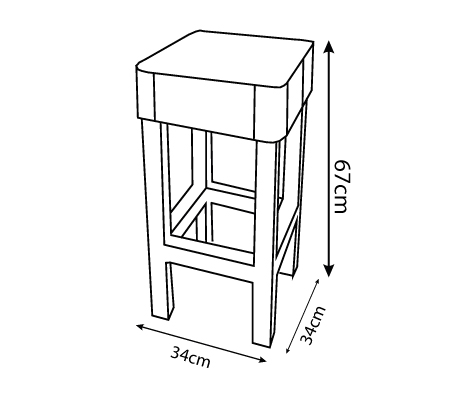 Disegni tecnici di Dobey Sgabello in lamiera di bidone con annotazioni dimensionali in centimetri.