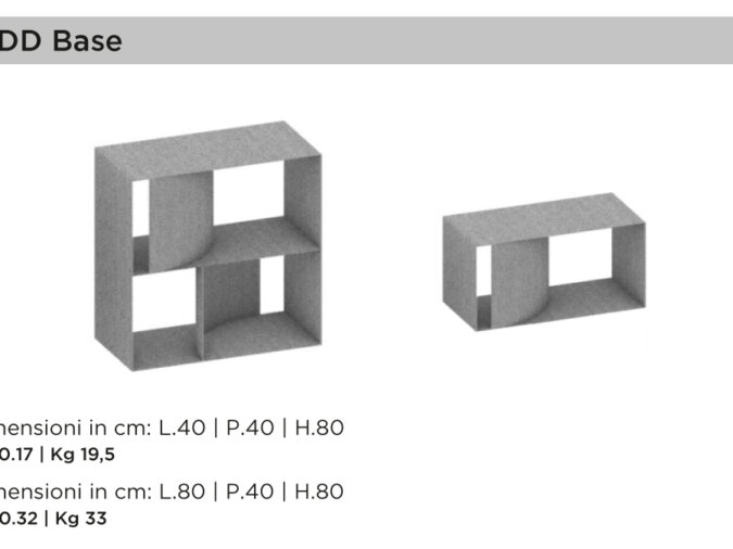 Judd Base contenitore da terra con dimensioni in centimetri e peso in kg.