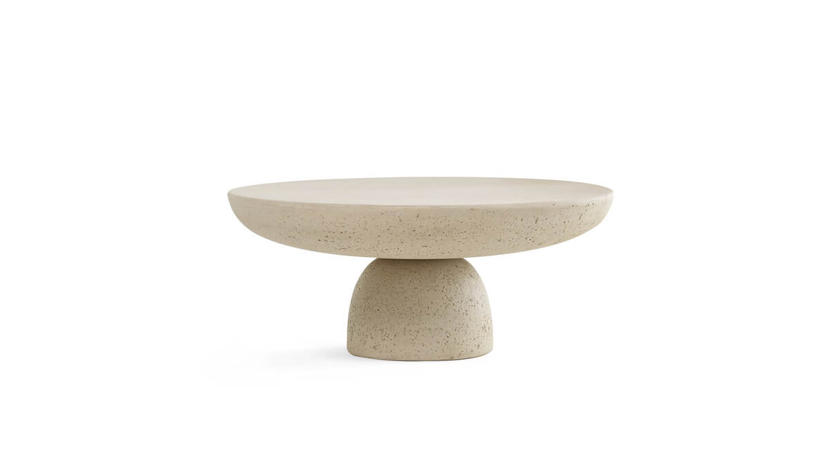 Coffee Table Olo di diametro 70 cm e altezza 33 cm in cemento di colore Avorio.