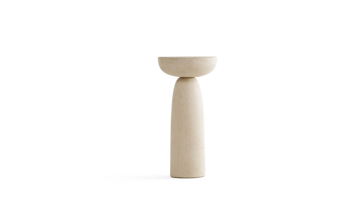 Coffee Table Olo di diametro 30 cm e altezza 61 cm in cemento di colore Avorio.