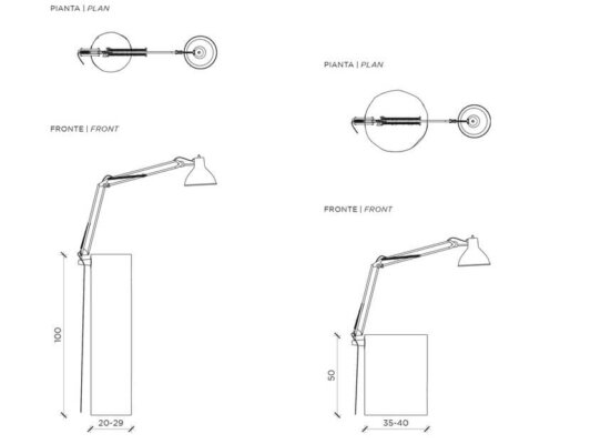 Scheda tecnica di Piantama Lamp con misure in centimetri.