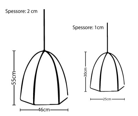 Disegni tecnici di Rugby pendant lamp nelle sue due dimensioni con annotazioni dimensionali in centimetri.