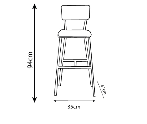 Disegni tecnici di Secco sgabello in lamiera da più viste con annotazioni dimensionali in centimetri.