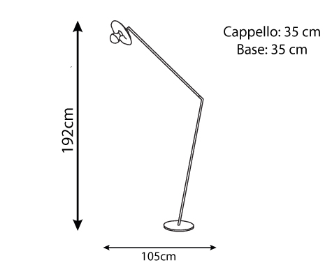 Disegni tecnici di Settanta lampada da terra con annotazioni dimensionali in centimetri.
